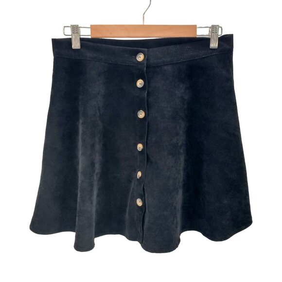 Corduroy Button Front Mini Skirt Black L Soft Flowy Stretch Grunge Fall 90s - Picture 1 of 13